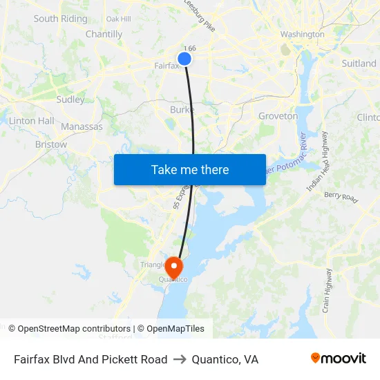 Fairfax Blvd And Pickett Road to Quantico, VA map