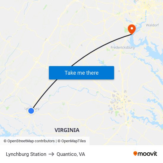 Lynchburg Station to Quantico, VA map