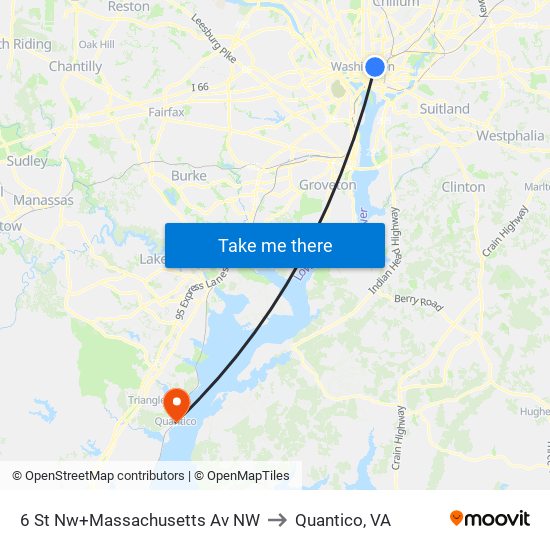 6 St Nw+Massachusetts Av NW to Quantico, VA map