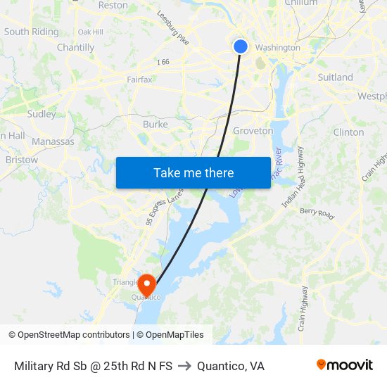 Military Rd Sb @ 25th Rd N FS to Quantico, VA map