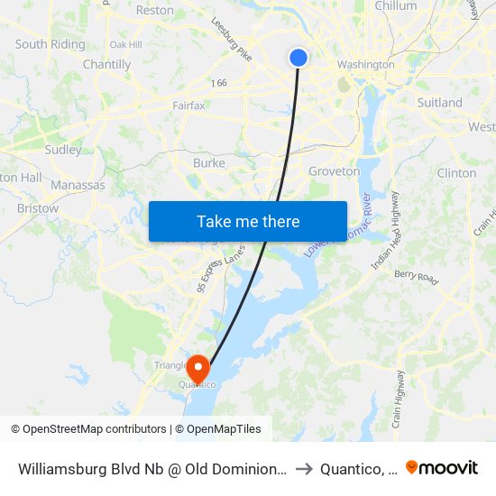 Williamsburg Blvd Nb @ Old Dominion Dr FS to Quantico, VA map