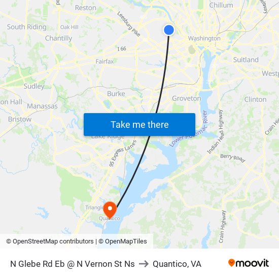 N Glebe Rd Eb @ N Vernon St Ns to Quantico, VA map