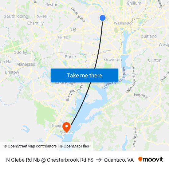 N Glebe Rd Nb @ Chesterbrook Rd FS to Quantico, VA map