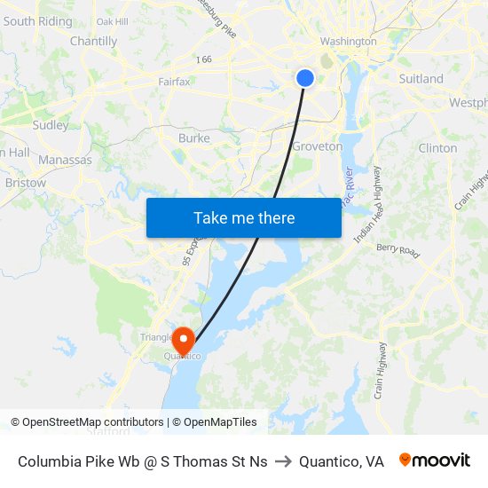 Columbia Pike Wb @ S Thomas St Ns to Quantico, VA map