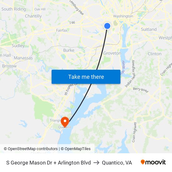 S George Mason Dr + Arlington Blvd to Quantico, VA map