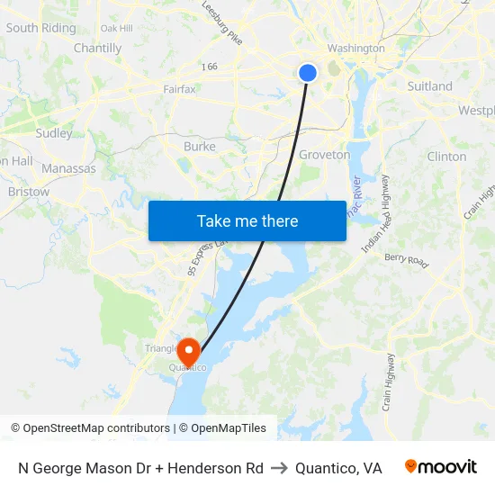 N George Mason Dr + Henderson Rd to Quantico, VA map