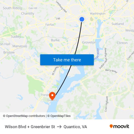 Wilson Blvd + Greenbrier St to Quantico, VA map