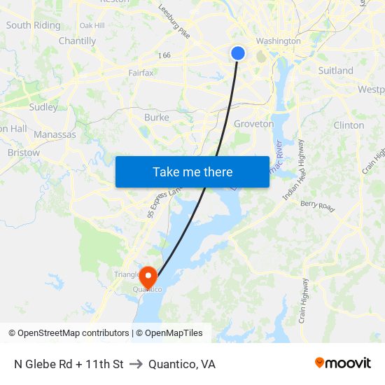 N Glebe Rd + 11th St to Quantico, VA map