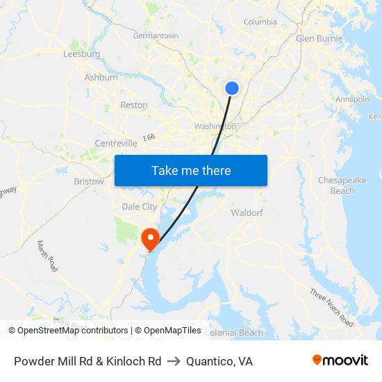 Powder Mill Rd & Kinloch Rd to Quantico, VA map