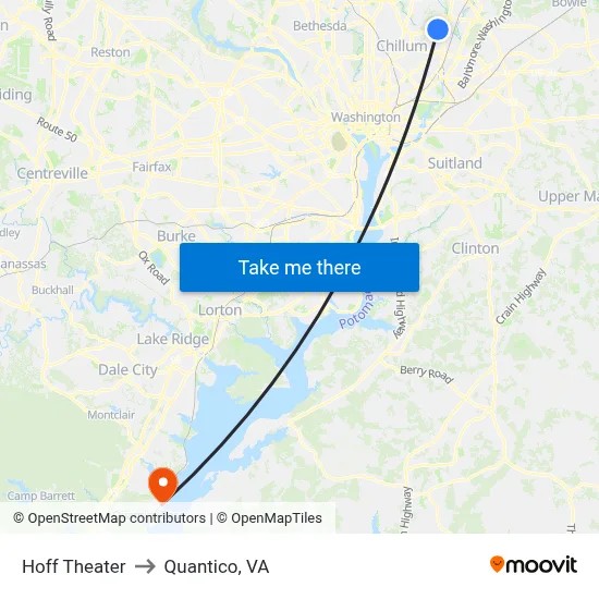 Hoff Theater to Quantico, VA map