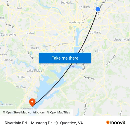 Riverdale Rd + Mustang Dr to Quantico, VA map