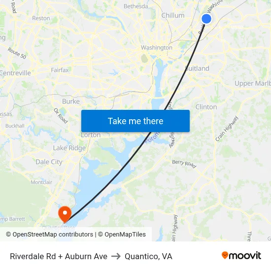 Riverdale Rd + Auburn Ave to Quantico, VA map
