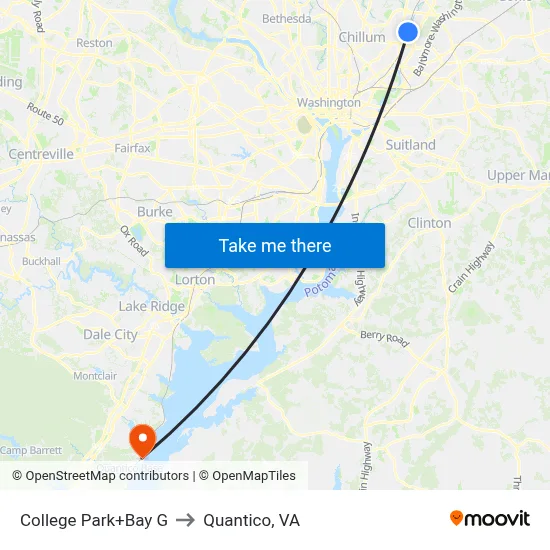 College Park+Bay G to Quantico, VA map