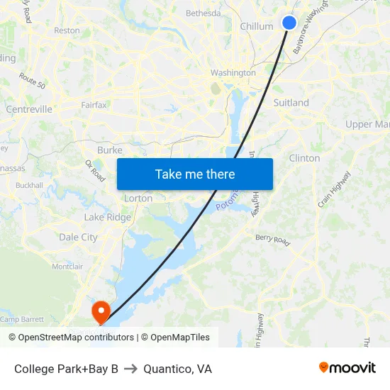 College Park+Bay B to Quantico, VA map