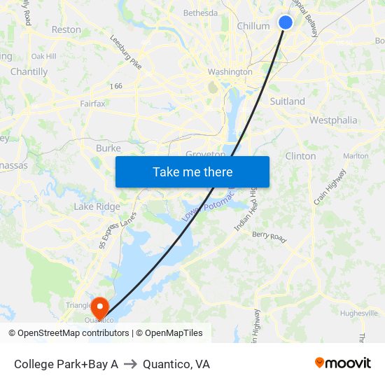 College Park+Bay A to Quantico, VA map