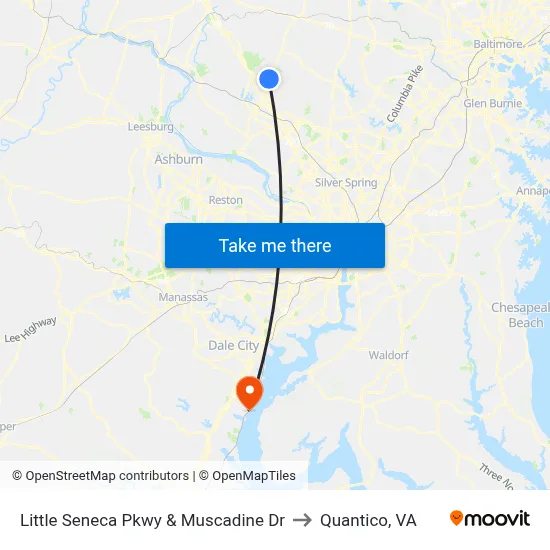 Little Seneca Pkwy & Muscadine Dr to Quantico, VA map