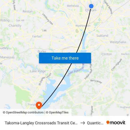 Takoma-Langley Crossroads Transit Center Bus Bay D to Quantico, VA map