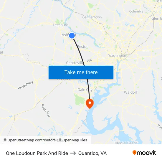 One Loudoun Park And Ride to Quantico, VA map
