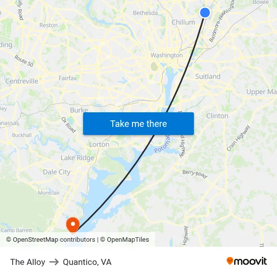 The Alloy to Quantico, VA map