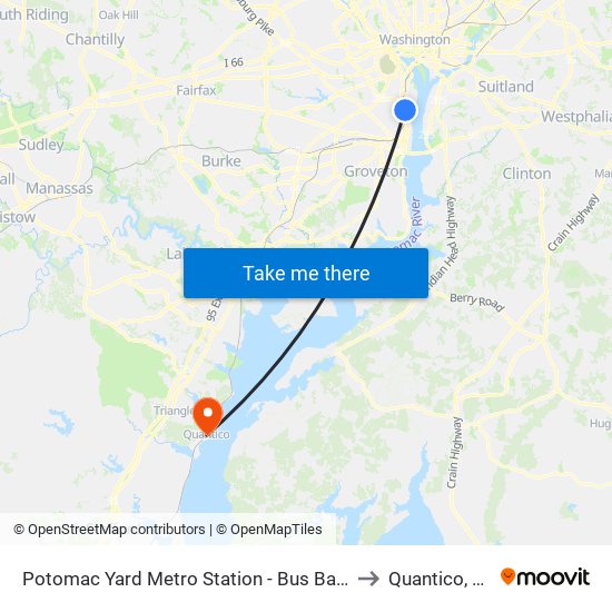 Potomac Yard Metro Station - Bus Bay B to Quantico, VA map