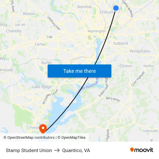 Stamp Student Union to Quantico, VA map