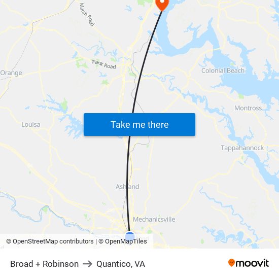 Broad + Robinson to Quantico, VA map