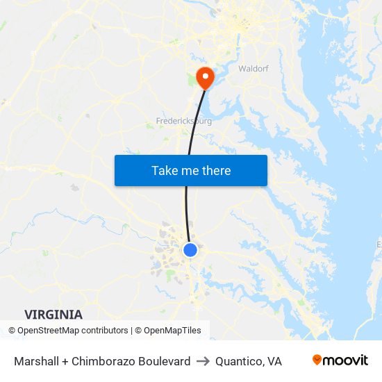 Marshall + Chimborazo Boulevard to Quantico, VA map