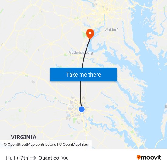 Hull + 7th to Quantico, VA map