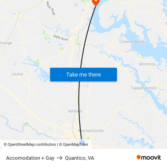 Accomodation + Gay to Quantico, VA map