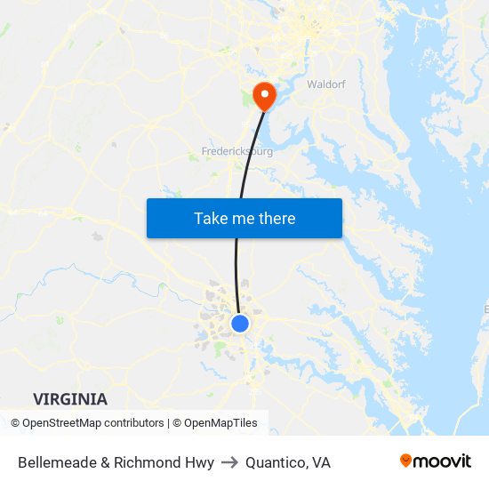 Bellemeade & Richmond Hwy to Quantico, VA map