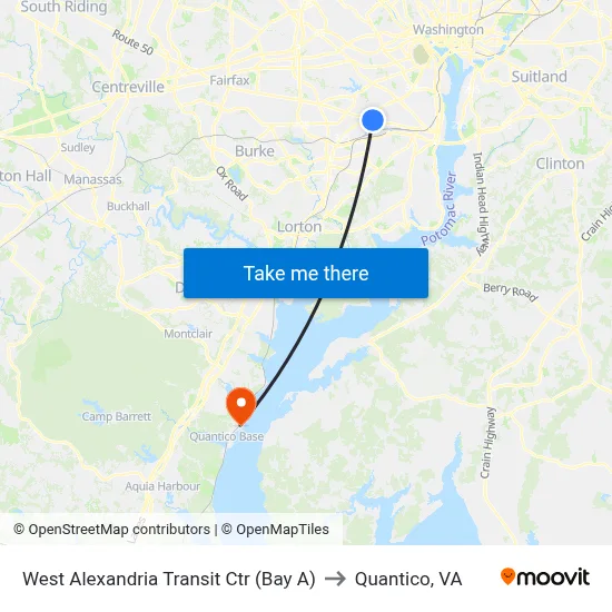 West Alexandria Transit Ctr (Bay A) to Quantico, VA map