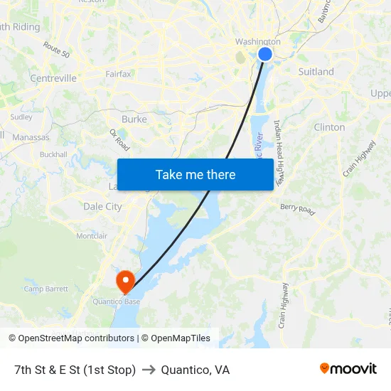 7th St & E St (1st Stop) to Quantico, VA map
