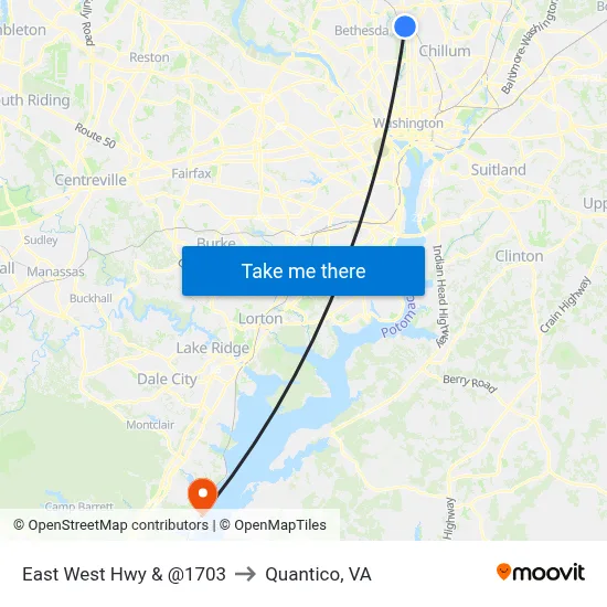 East West Hwy & @1703 to Quantico, VA map