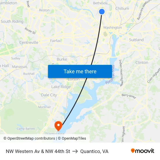NW Western Av & NW 44th St to Quantico, VA map