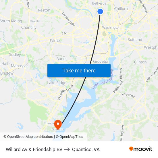 Willard Av & Friendship Bv to Quantico, VA map