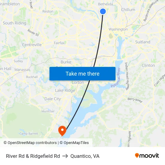 River Rd & Ridgefield Rd to Quantico, VA map