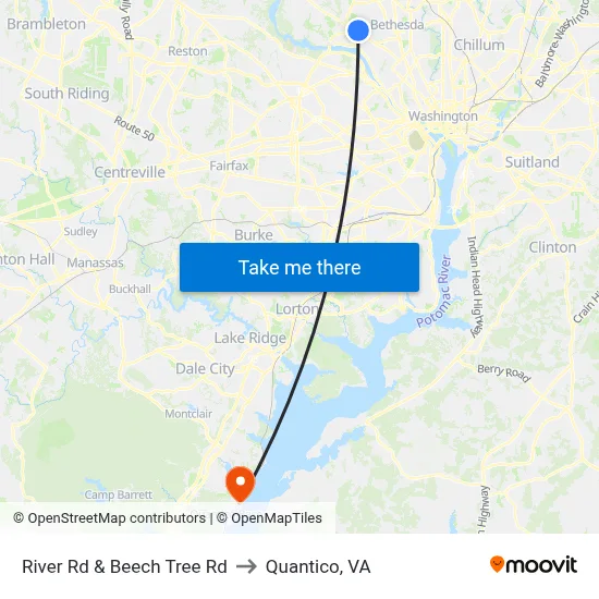 River Rd & Beech Tree Rd to Quantico, VA map