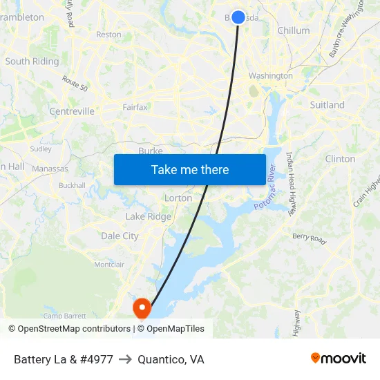 Battery La & #4977 to Quantico, VA map