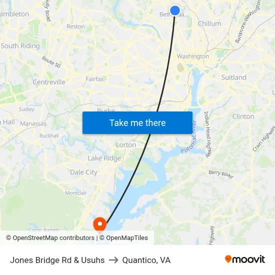 Jones Bridge Rd & Usuhs to Quantico, VA map