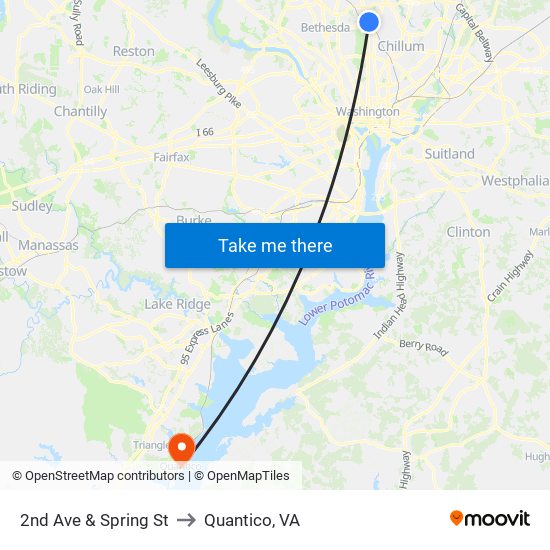 2nd Ave & Spring St to Quantico, VA map