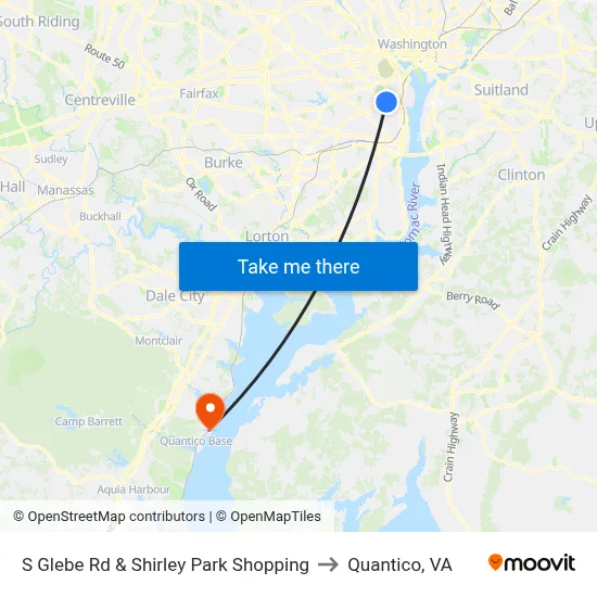 S Glebe Rd & Shirley Park Shopping to Quantico, VA map