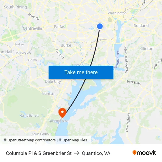 Columbia Pi & S Greenbrier St to Quantico, VA map