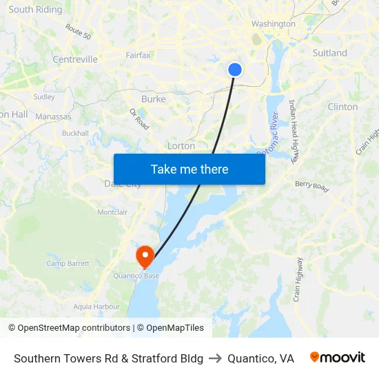 Southern Towers Rd & Stratford Bldg to Quantico, VA map