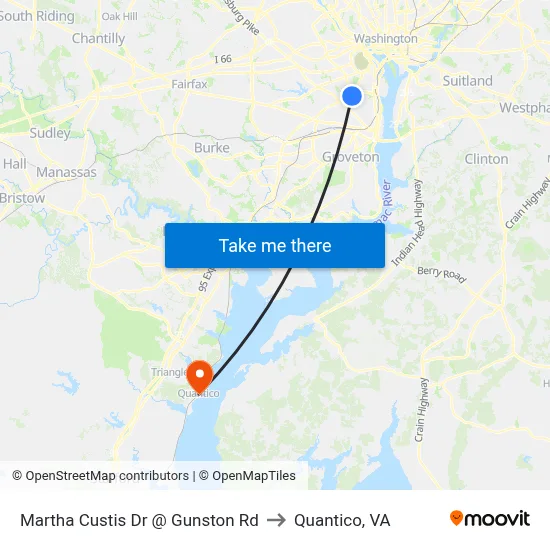 Martha Custis Dr @ Gunston Rd to Quantico, VA map