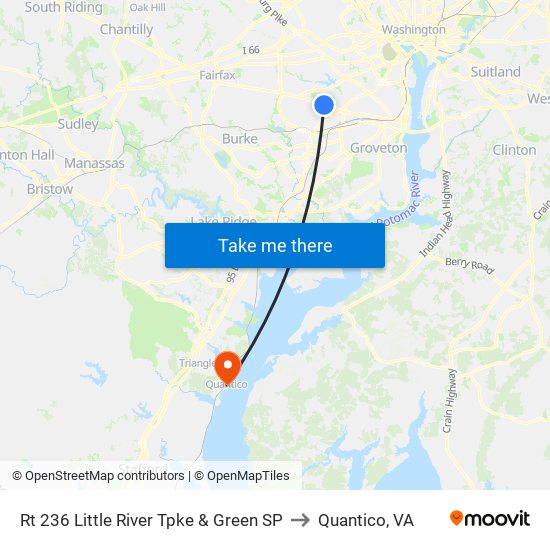 Rt 236 Little River Tpke & Green SP to Quantico, VA map