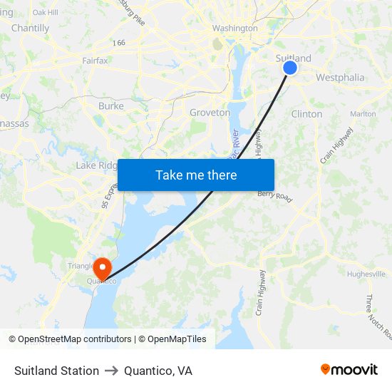 Suitland Station to Quantico, VA map