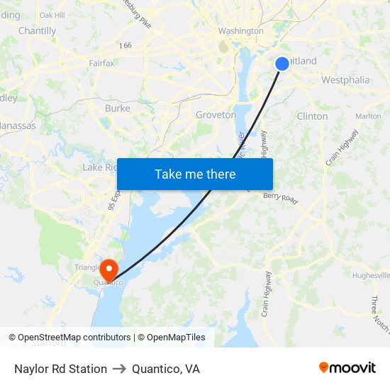 Naylor Rd Station to Quantico, VA map