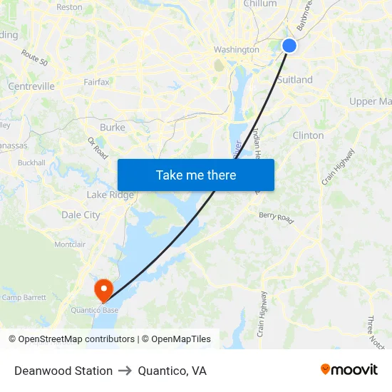 Deanwood Station to Quantico, VA map