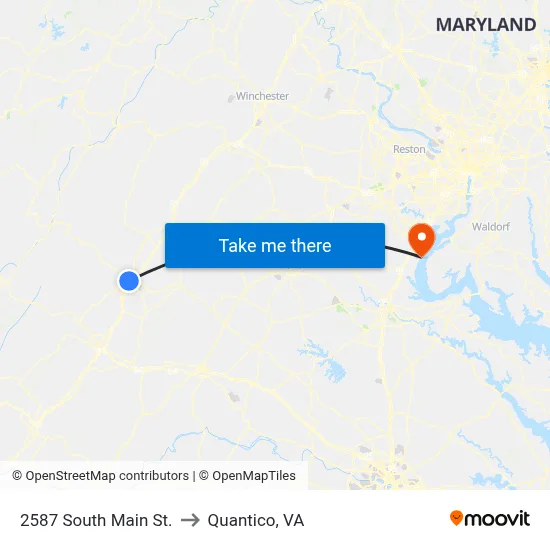 2587 South Main St. to Quantico, VA map