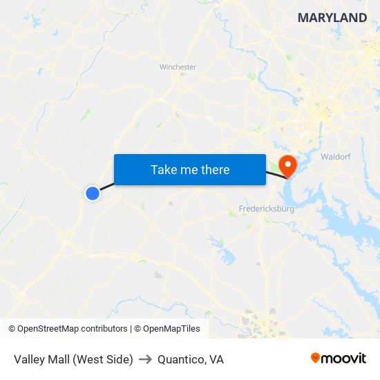 Valley Mall (West Side) to Quantico, VA map